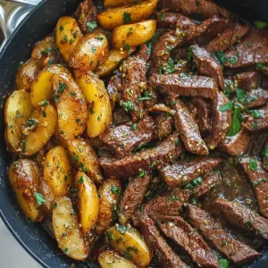 Garlic Butter Steak Bites and Potatoes Skillet