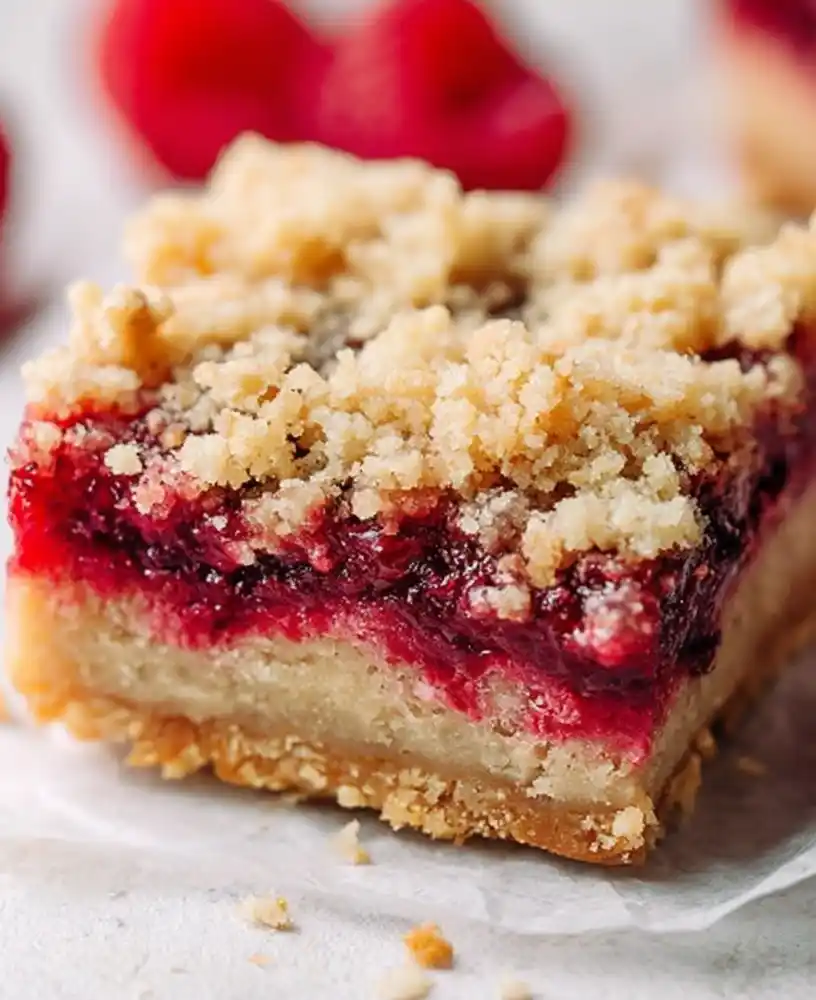 Raspberry Crumble Bars close up
