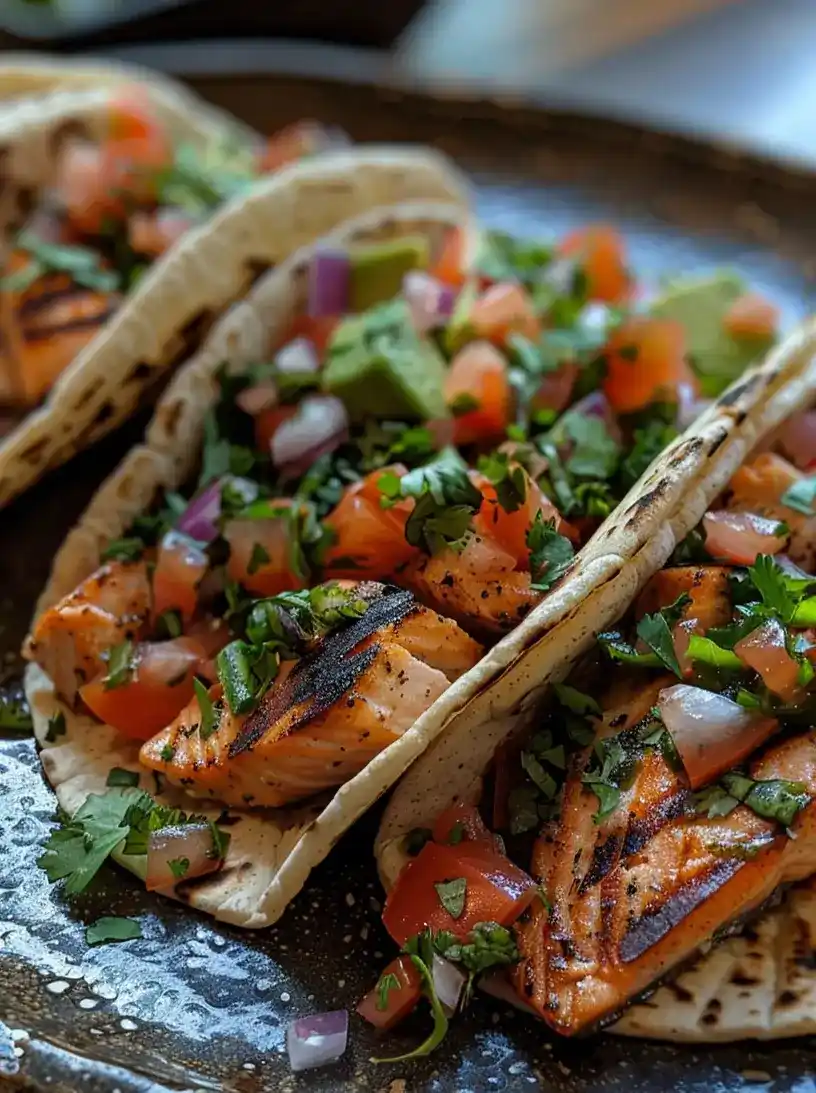 Grilled Salmon Tacos with Avocado Salsa