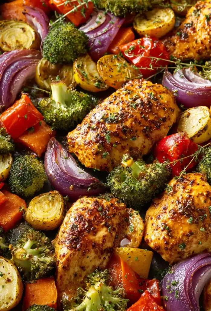 Sheet Pan Honey Mustard Chicken and Veggies close up