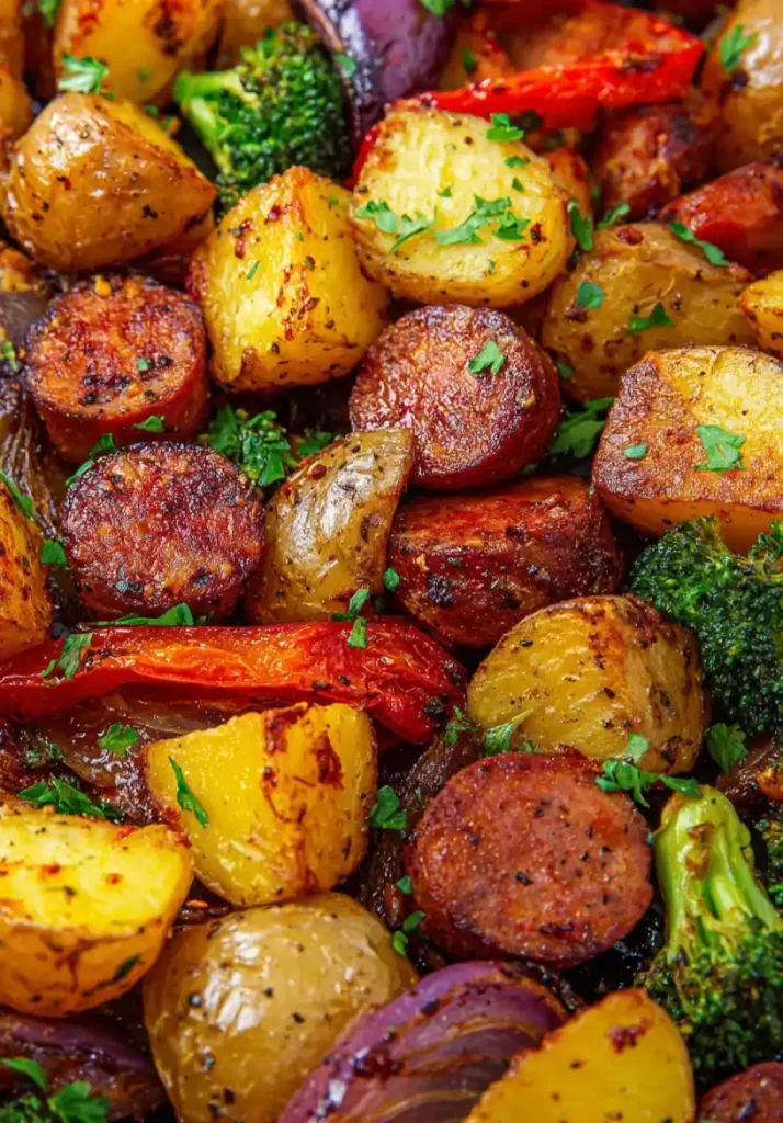 Sheet Pan Sausage Potatoes and Veggies se up