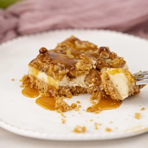 Caramel Apple Cheesecake Bars close up