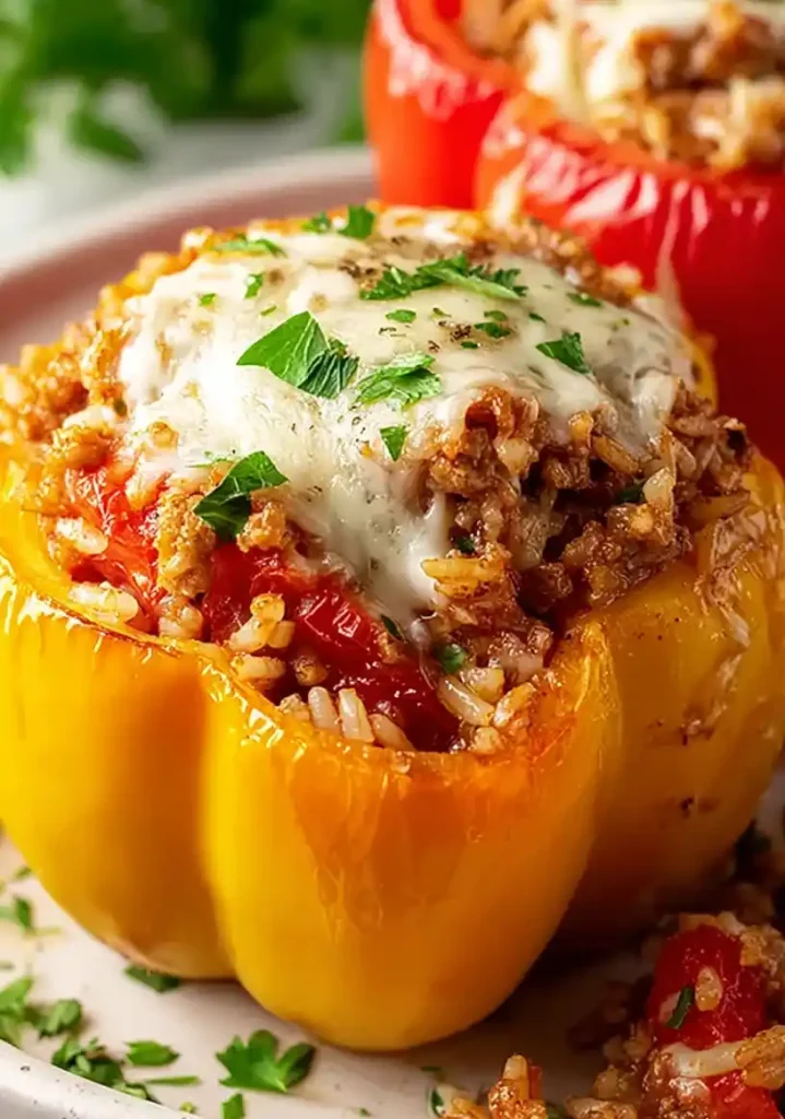 Stuffed Bell Peppers with Ground Turkey and Rice close up