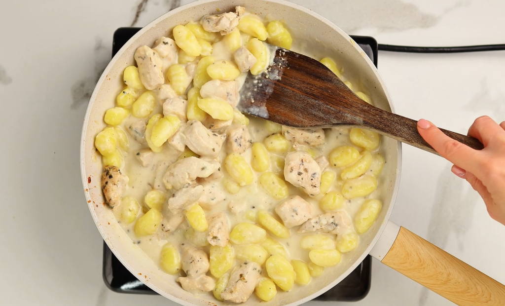 Garlic Chicken Gnocchi Skillet close up