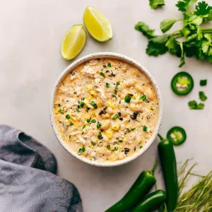 Crockpot White Chicken Chilidish served in a bowl, from a top view