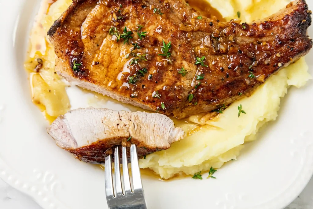 Garlic Butter Pork Chops close up