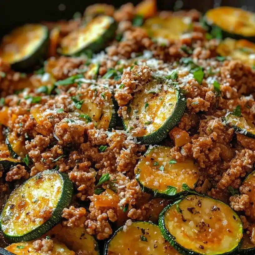 Ground Turkey and Zucchini in a Skillet