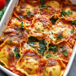 Tomato Spinach Ravioli Bake