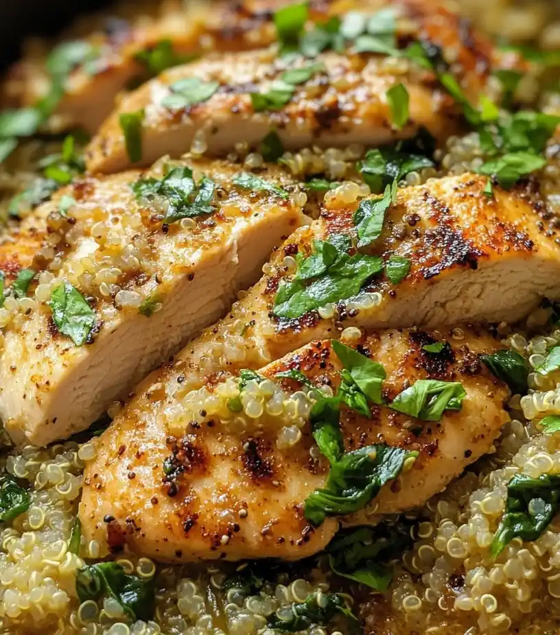 One Pot Garlic Butter Chicken and Quinoa close up