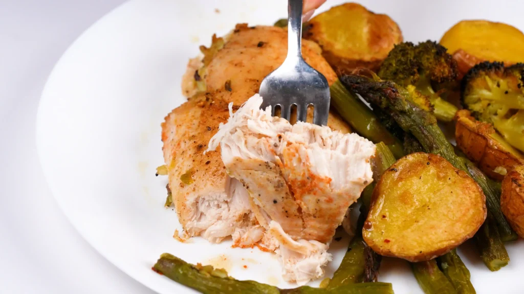 Sheet Pan Garlic Butter Chicken and Veggies close up