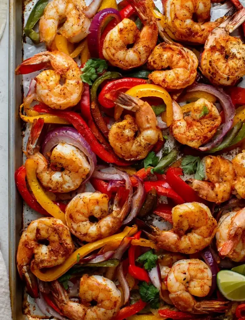 Sheet Pan Shrimp Fajitas close up
