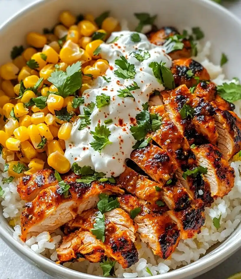 Street Corn Chicken Rice Bowl close up