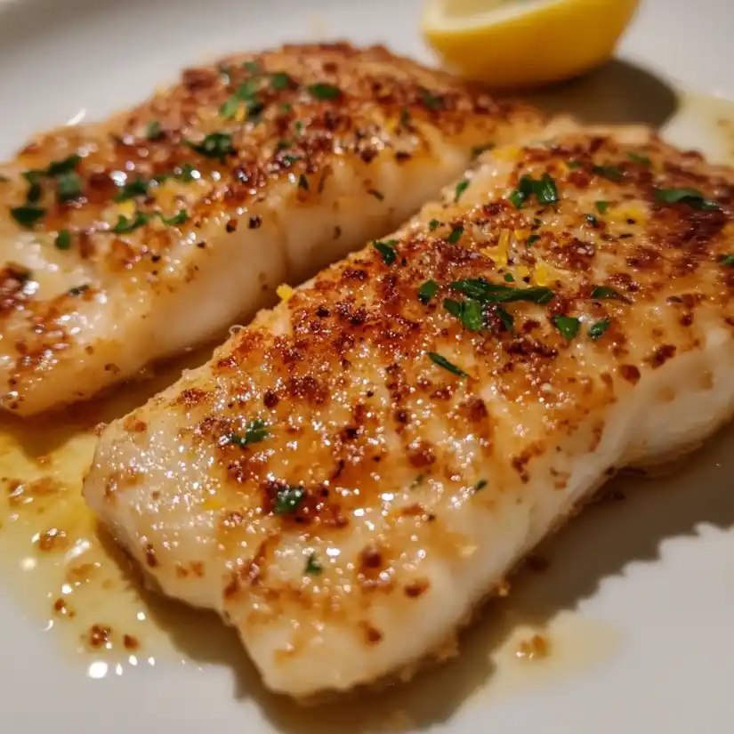 Crispy Pan Fried Tilapia with Garlic Lemon Butter Sauce