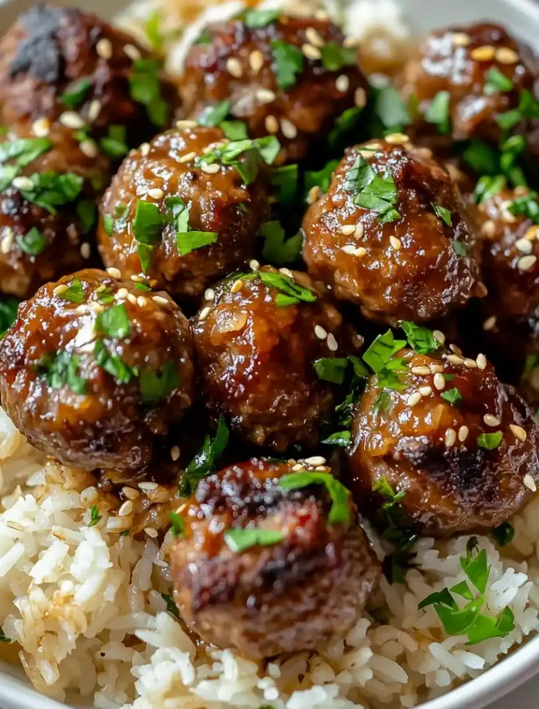 Meatballs and Rice Bowl close up