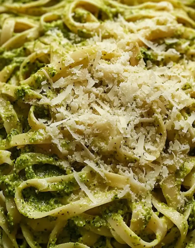 creamy tuna pesto pasta close up