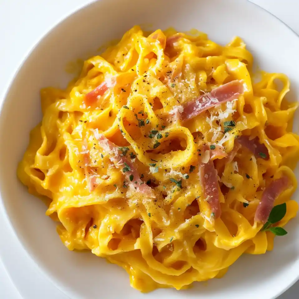 pumpkin alfredo pasta with prosciutto