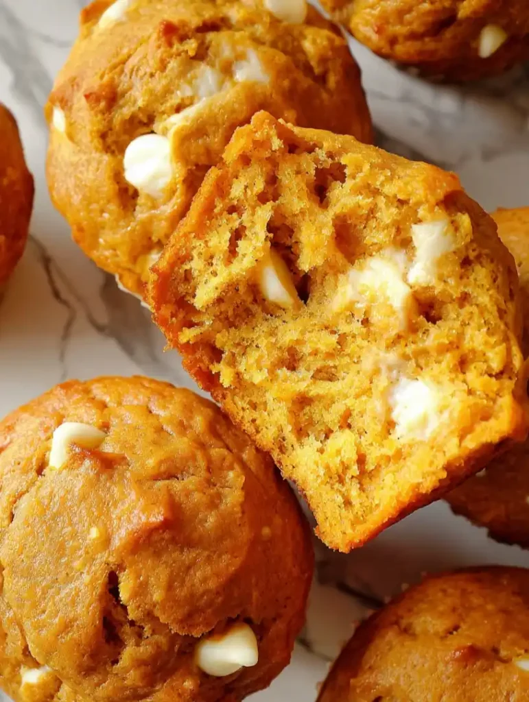Pumpkin White Chocolate Chip Muffins close up