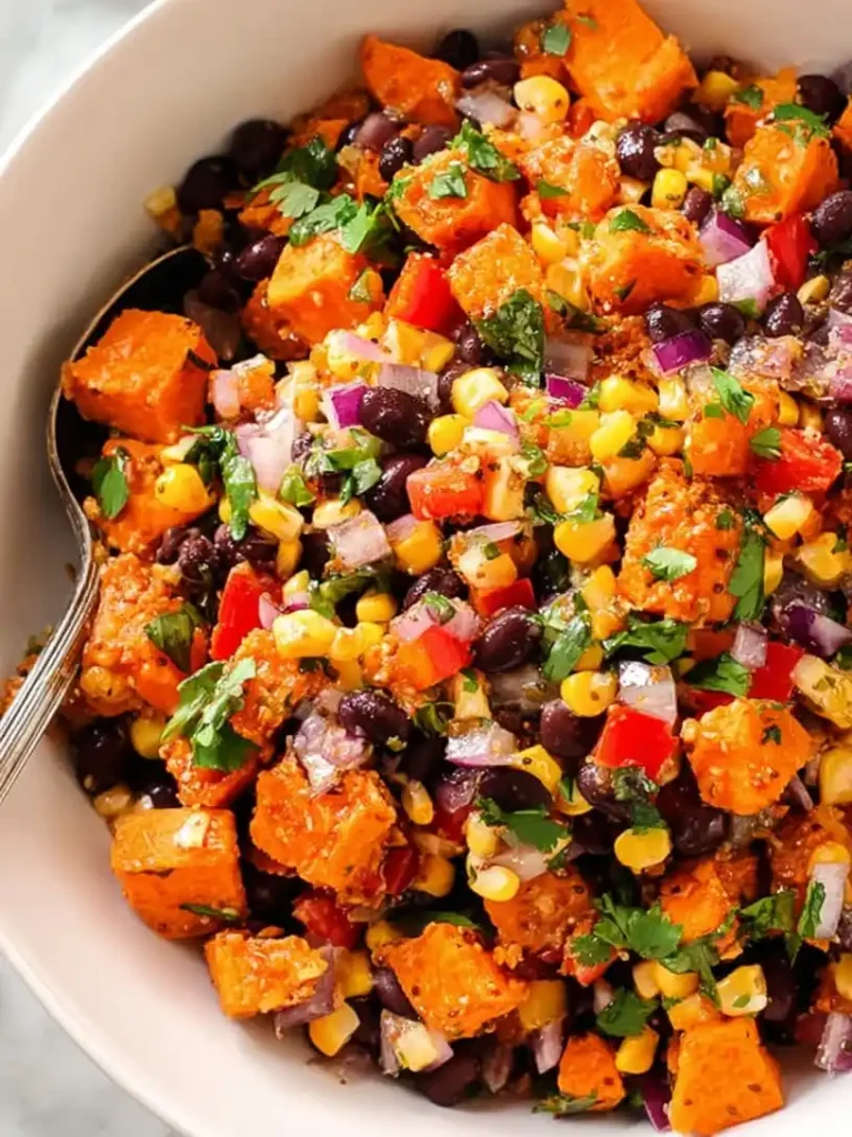 Roasted Sweet Potato Black Bean Salad close up