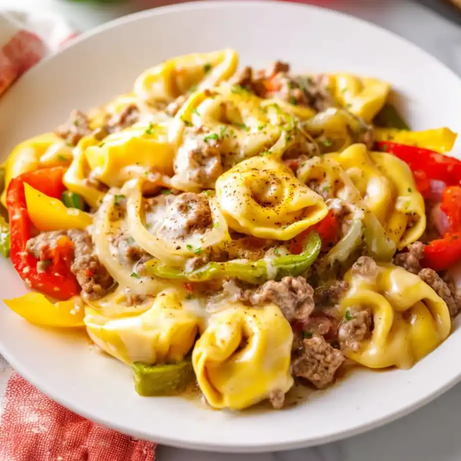 Crock Pot Cheesesteak Tortellini