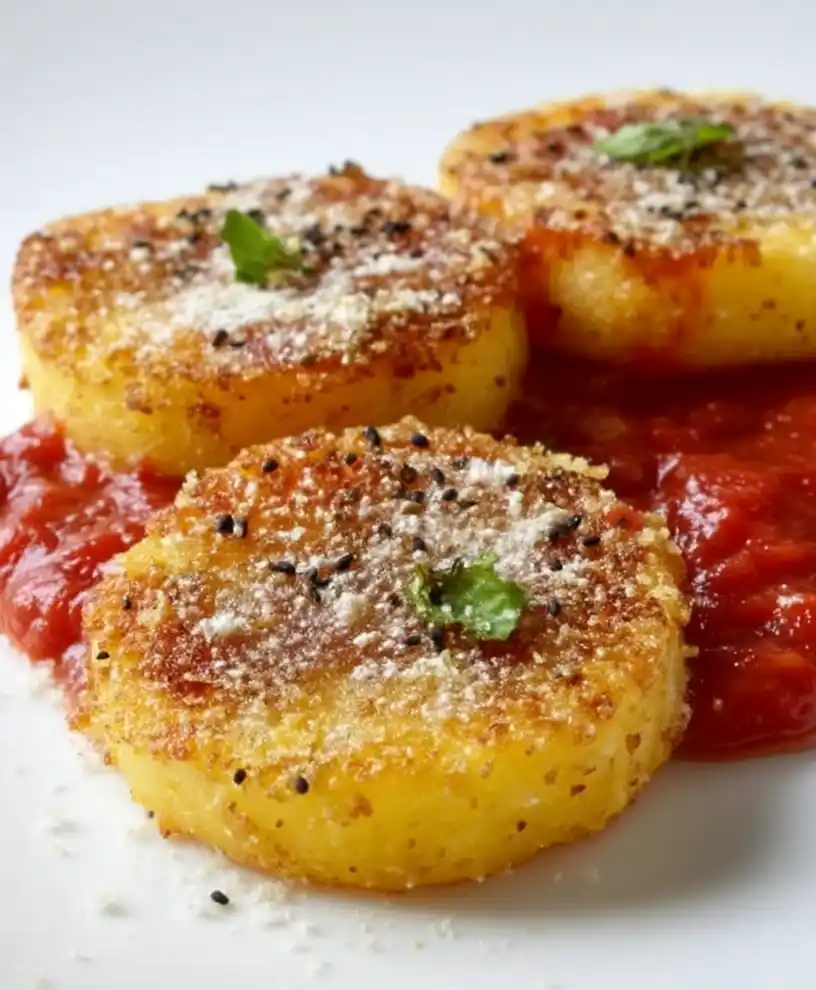 Fried Polenta with Marinara close up