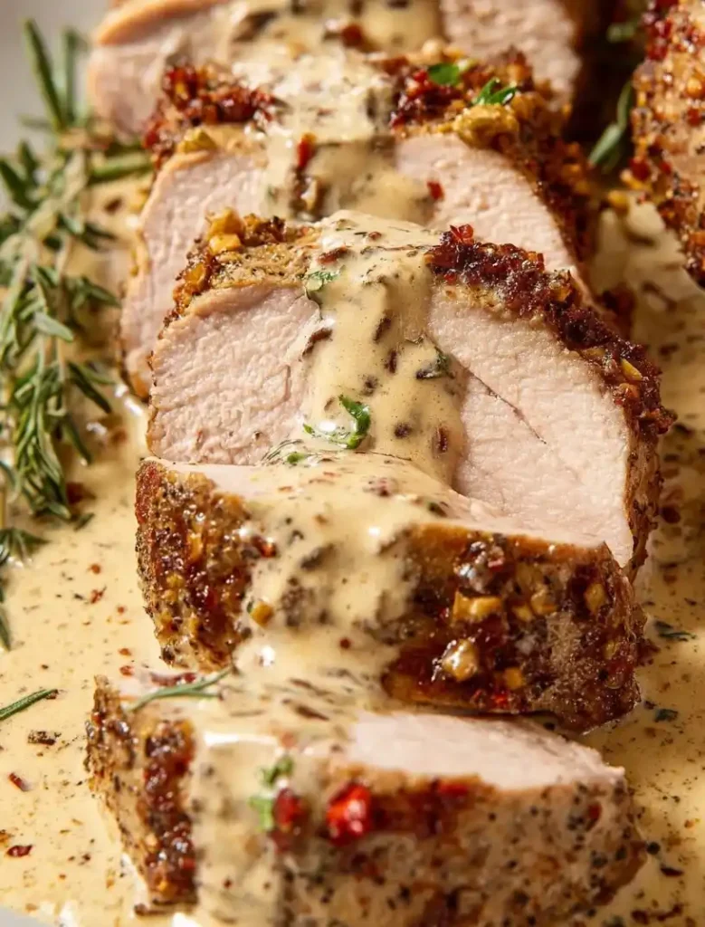 Pork Tenderloin with Dijon Cream Sauce close up