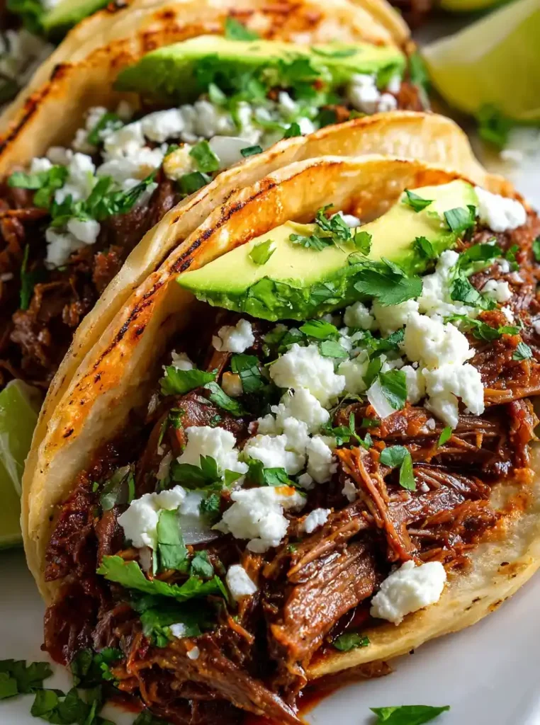 crockpot chipotle pot roast tacos close up