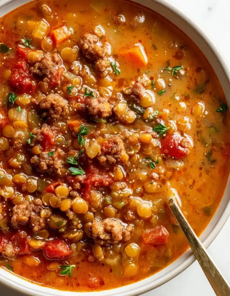 Slow Cooker Sausage Lentil Soup close up