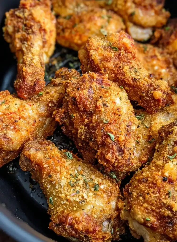 Parmesan Crusted Chicken Wings Air Fryer close up