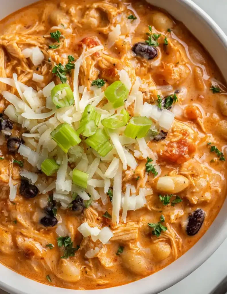 Slow Cooker Buffalo Chicken Chili close up
