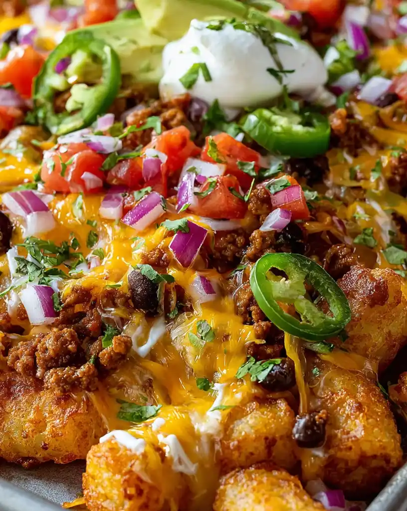 Sweet Potato Tater Tot Nachos close up