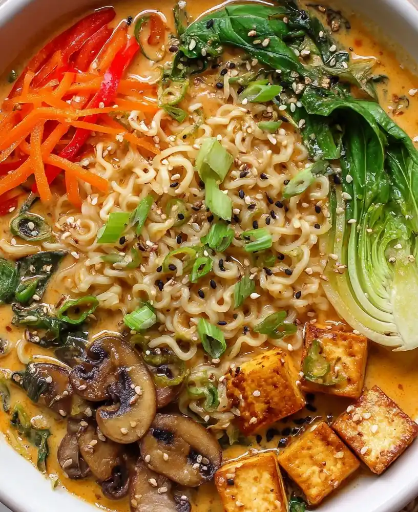 Vegan Thai Red Curry Ramen close up