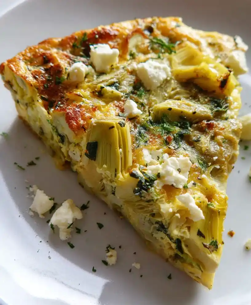 close up Artichoke Leek Frittata, served on a plate