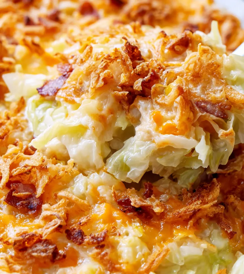 Cabbage Casserole with Bacon close up