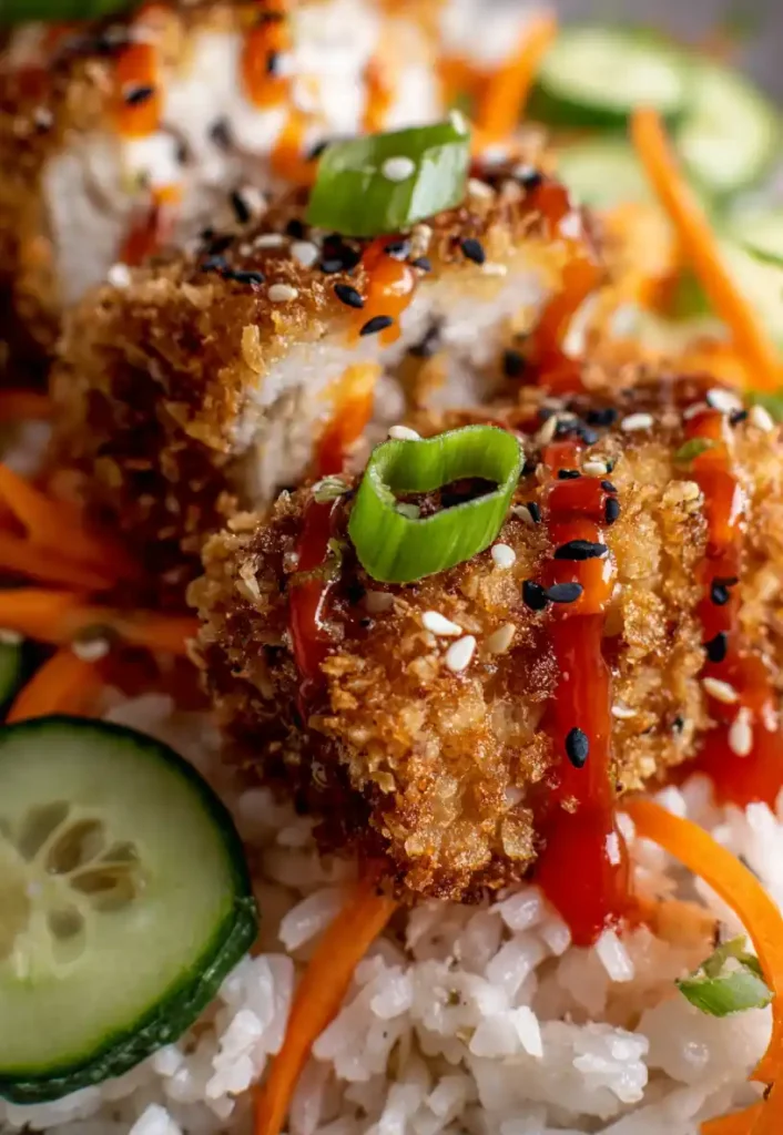 Coconut Crusted Tofu Bowl close up
