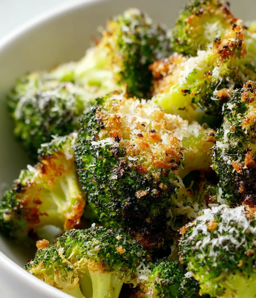 Parmesan Crusted Broccoli florets close up