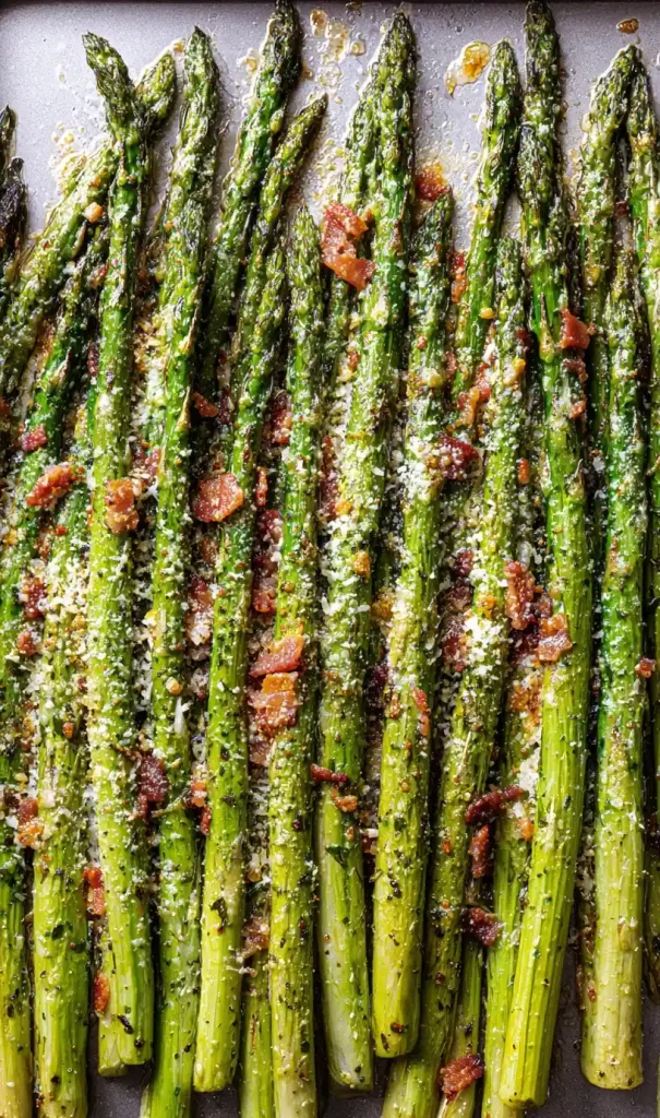 Roasted Parmesan Asparagus with Bacon close up