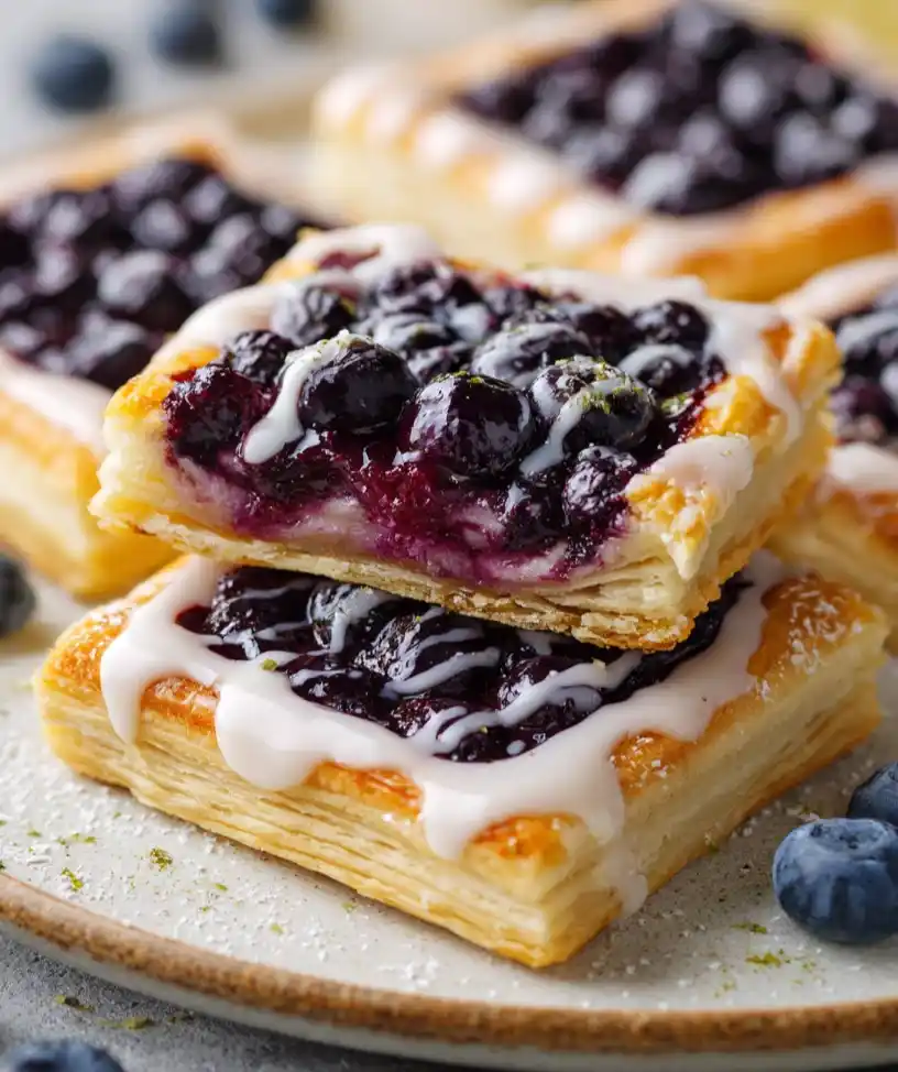 Blueberry Puff Pastry Tarts with Lemon Glaze close up