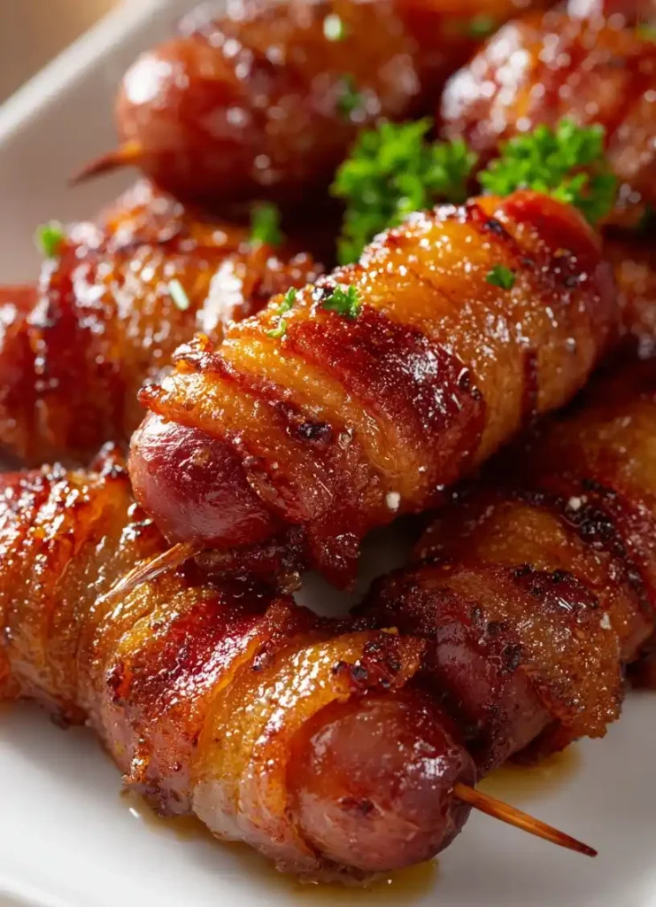 Brown Sugar Bacon Wrapped Smokies close up