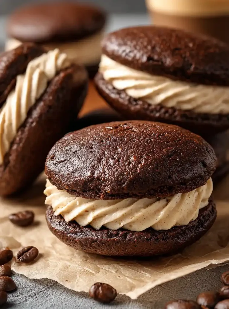 Coffee Chocolate Coffee Whoopie Pies close up