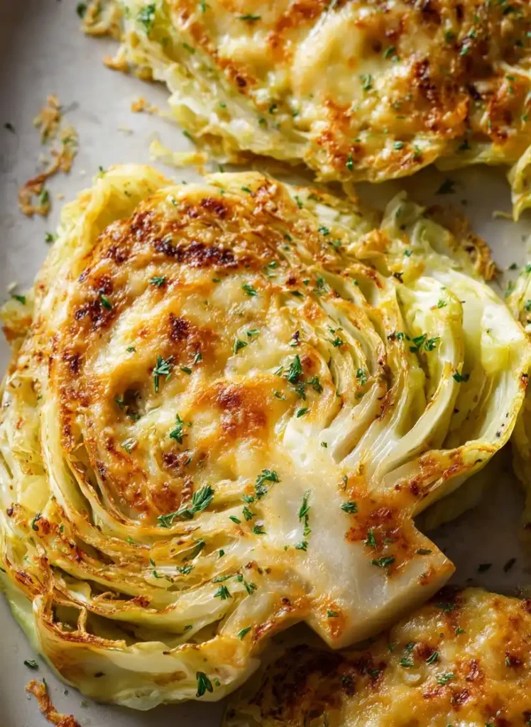 Cabbage Steaks with Cheese close up