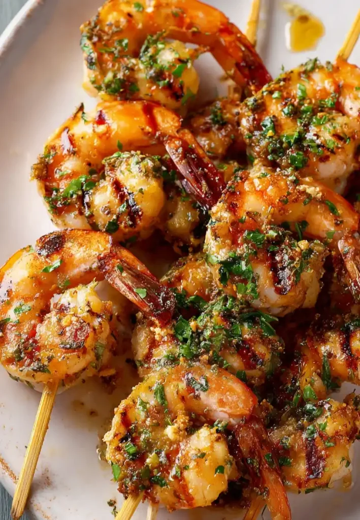 Mediterranean Grilled Shrimp Skewers close up