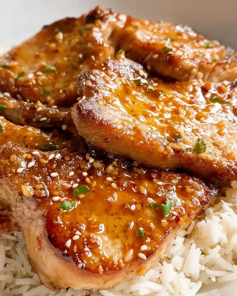 Slow Cooker Honey Garlic Butter Pork Chops close up