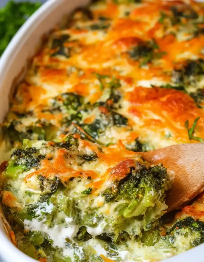 Spinach Broccoli Cheese Casserole close up