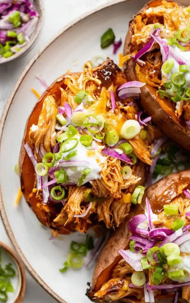 BBQ Chicken Stuffed Sweet Potatoes close up