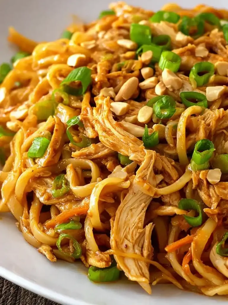 Peanut Noodles with Shredded Chicken close up