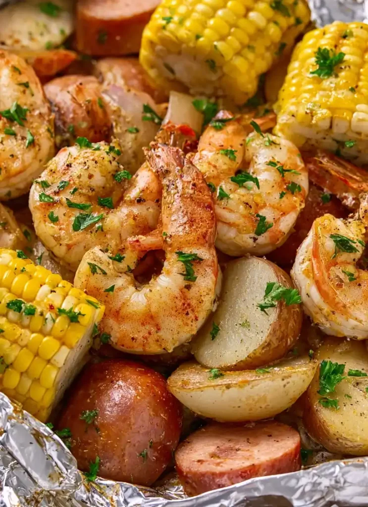 Shrimp Boil Foil Packets close up