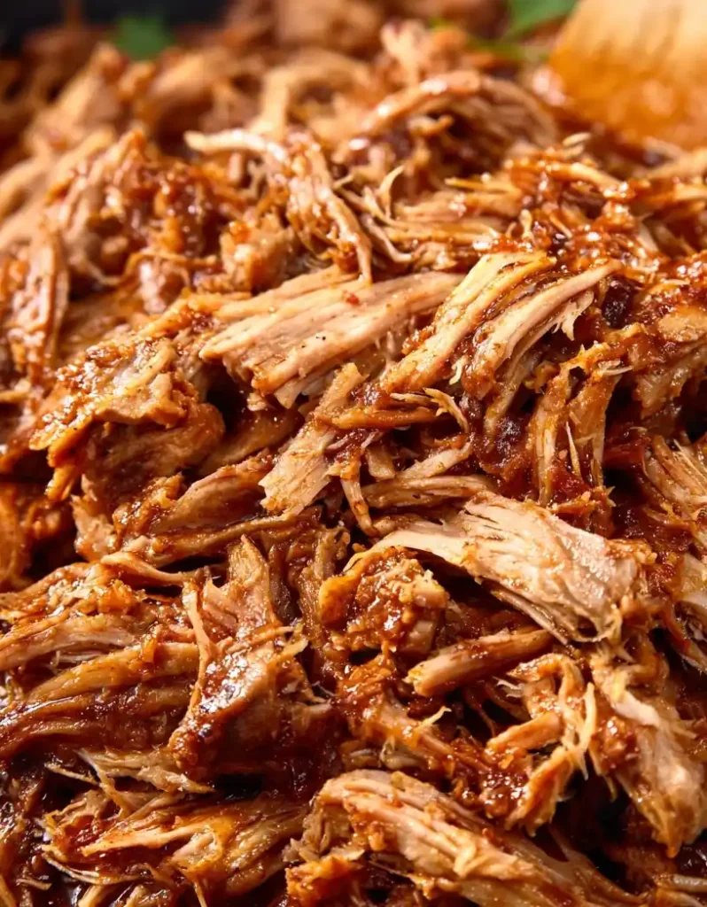 slow cooker bbq pulled pork close up