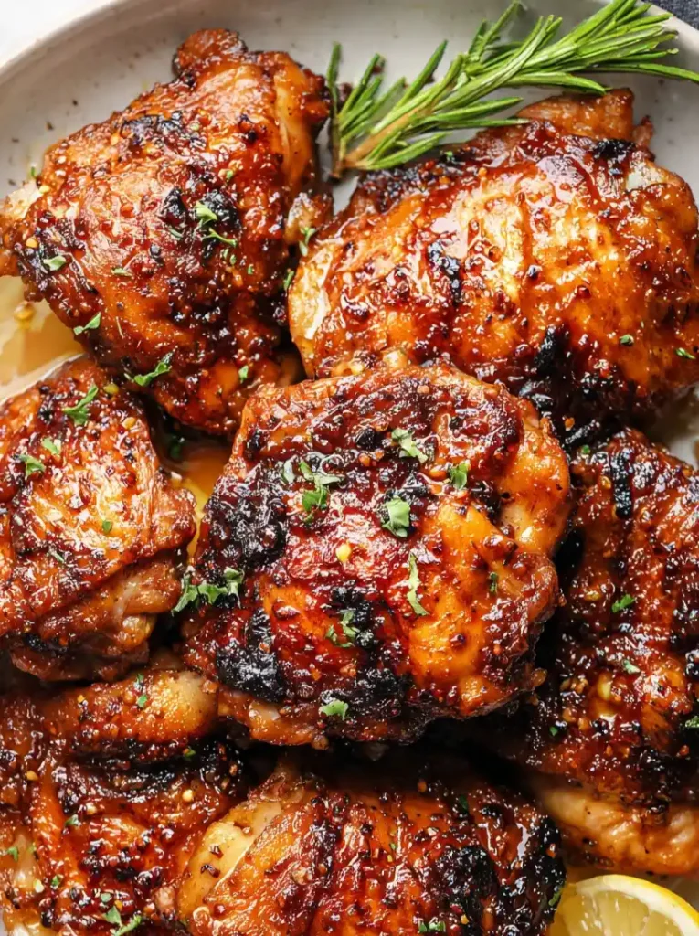 Baked Honey Garlic Chicken Thighs close up