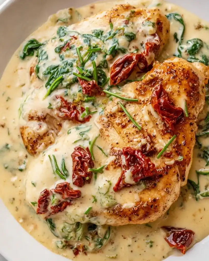 Creamy Tuscan Chicken with Sun Dried Tomatoes close up