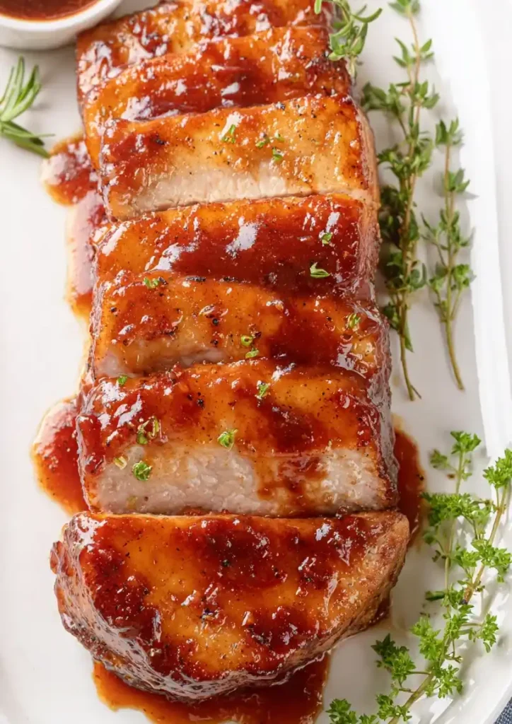 Peach BBQ Pork Chops close up